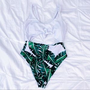 Green and white palm print one piece